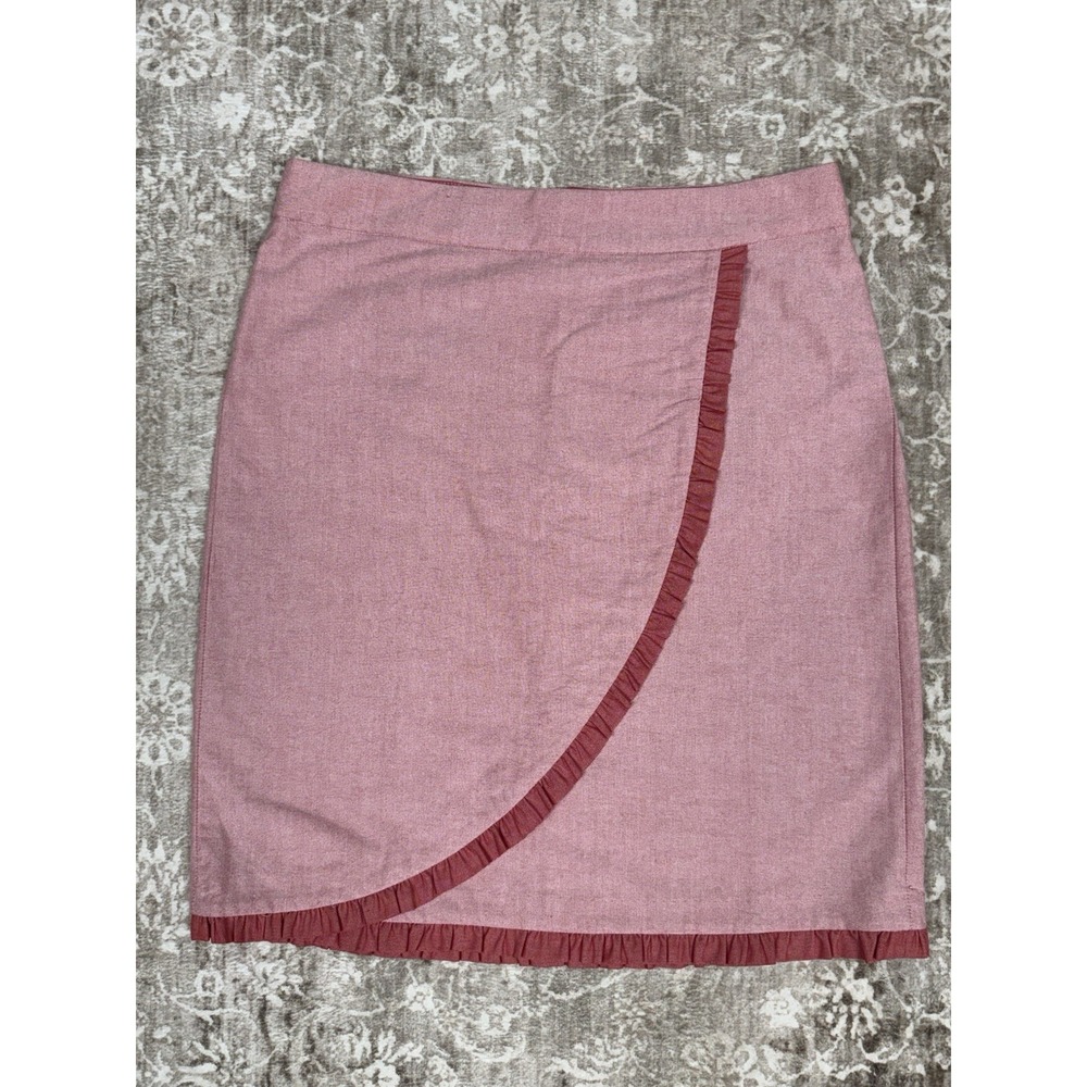 NWT J Crew Pink Chambray Oxford Ruffle Hem Faux Wrap Pencil Skirt 10